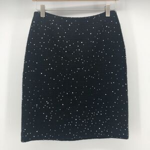Ann Taylor Petites Skirt Womens 0P 0 Petite Black Woven Wool Blend Silver Sequin